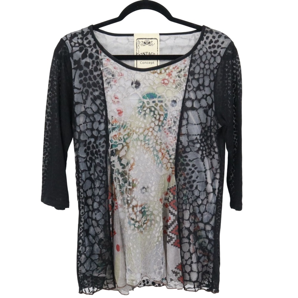 Vintage Concept Top Womens S‎ Black Boho Eclectic Artistic Feminine Unique Artsy